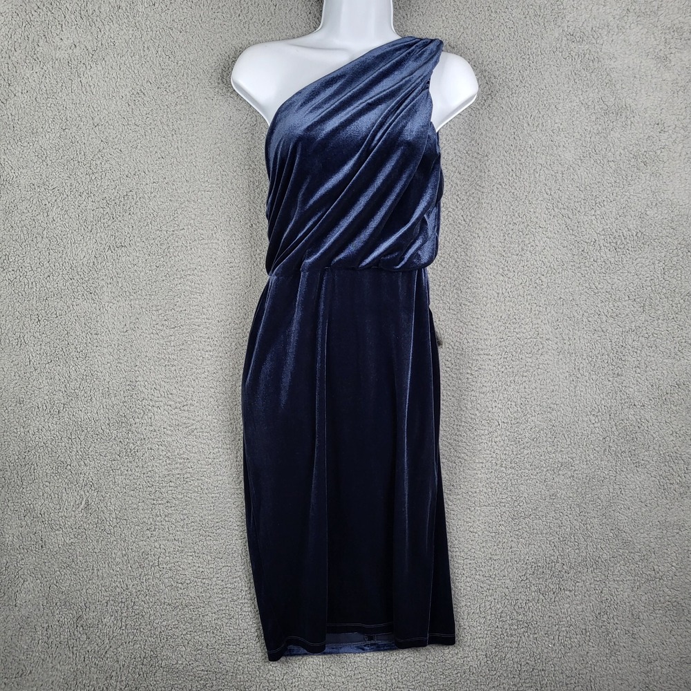 Love X Design Women's Midnight Navy One shoulder Velvet dress Size L NEW